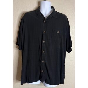 Caribbean Men XL Button Down Shirt Black Silk Blend Short Sleeve Tropical Resort